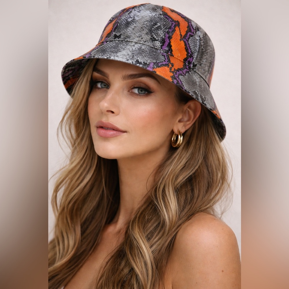 Versace Python Print Leather Bucket Hat